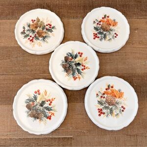 Gibson USA Holidays Fall Christmas Coaster Set Of 5 Pine Cone & Holly Berry